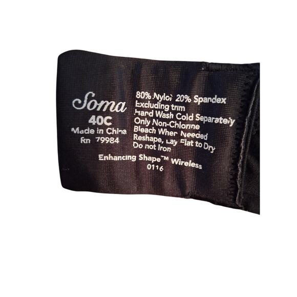 Soma Wireless Enhancing Shape Womens Bra black 40c Excellent Condition - Picture 2 of 3